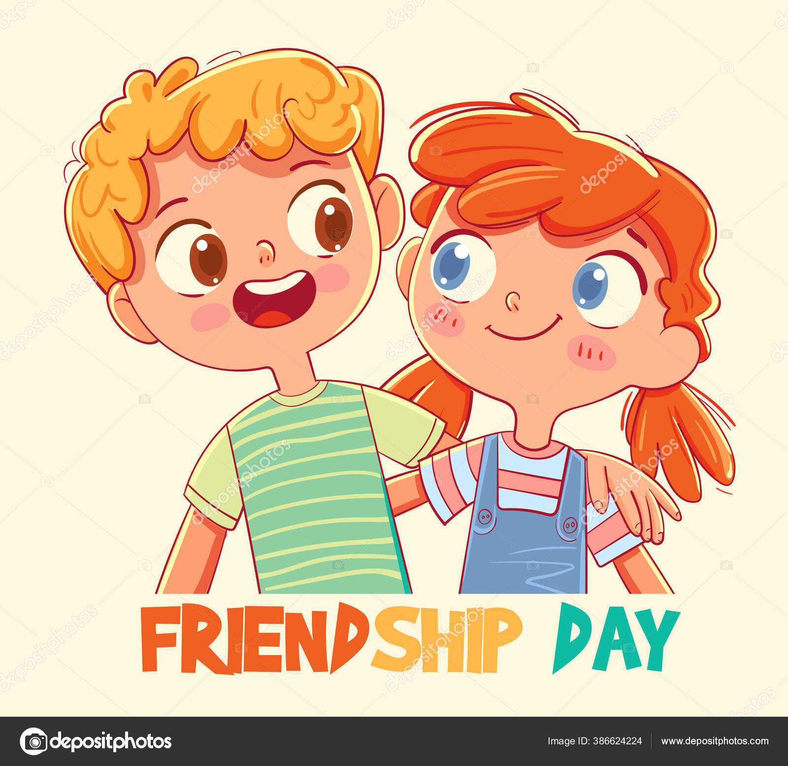 Greeting Card Happy Friendship Day Cute Friends Boy Hugged Girl Stock  Vector Image by ©kharlamova_lv #386624224