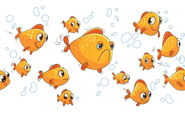 水族館金魚 面白い漫画のキャラクター 子供のシームレスなパノラマ ベクトルイラスト 白地に隔離された — ストックベクタ