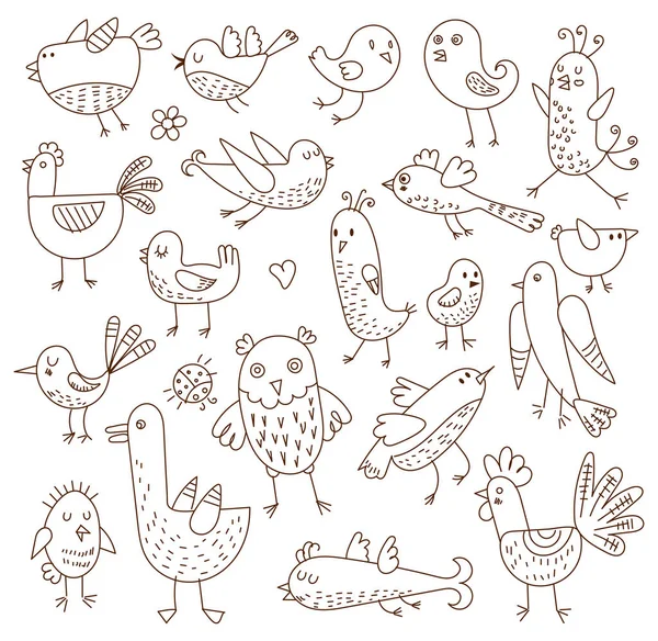 Забавные Птицы Бесшовный Монохромный Линейный Узор Детский Орнамент Смешной Мультяшный — стоковый вектор