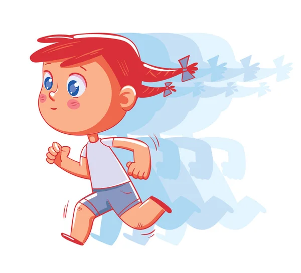 Niña Está Corriendo Rápido Divertido Personaje Dibujos Animados Ilustración Vectorial — Vector de stock