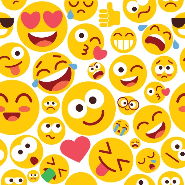白色背景上的Emoji无缝图案 一组情绪不同的情感冲动者 有趣的卡通片多彩的笑脸 — 图库矢量图片