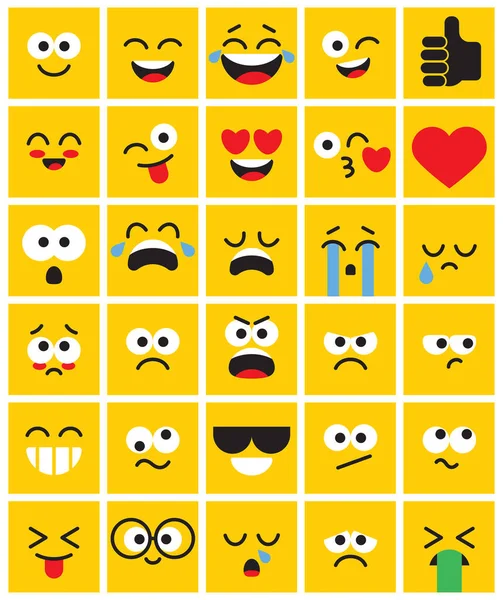 Emoji Fyrkantig Förpackning Uppsättning Roliga Klassiska Emojis Platt Stil Vektorillustration — Stock vektor