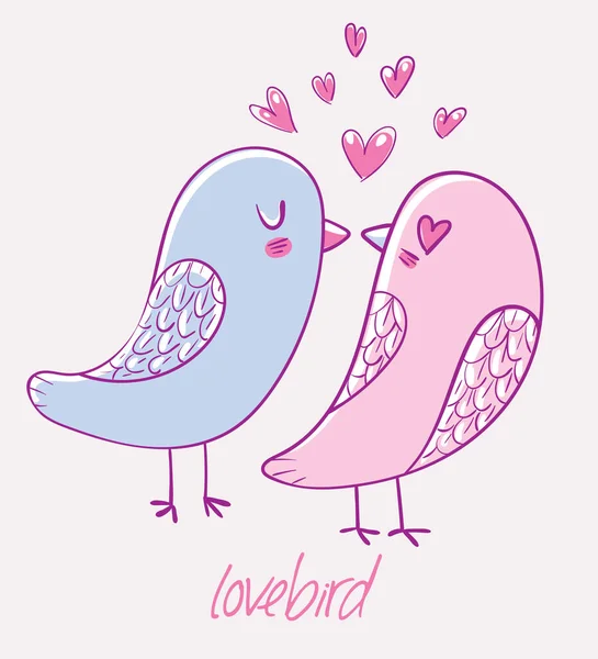 情侣鸟 心脏的两半 色彩艳丽的浪漫贺卡 有趣的卡通人物 矢量图解 孤立的背景 — 图库矢量图片