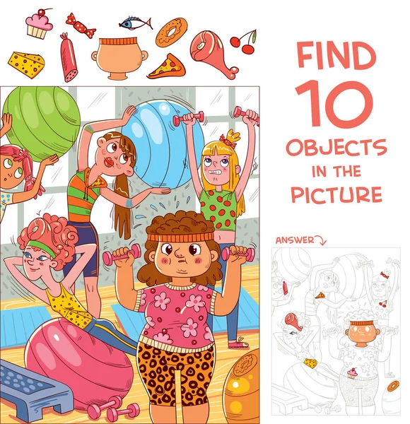 Encontre Objetos Imagem Puzzle Itens Escondidos Grupo Meninas Está Envolvido —  Vetores de Stock