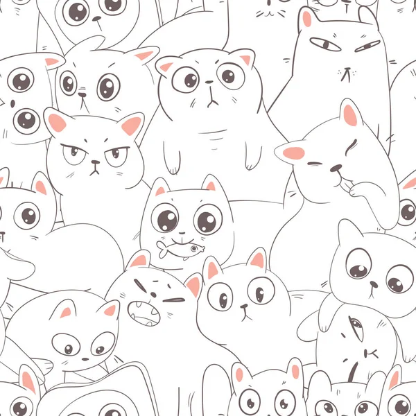 Pola Mulus Dengan Kucing Karakter Kartun Yang Lucu Vektor Ilustrasi - Stok Vektor