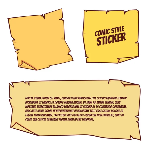 Comic Style Sticker Ragged Edge Yellow Stick Note Isolated White — Stock Vector