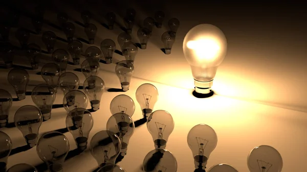 Lightbulbs parlayan ampul yerleştirilir. Büyük lighbulb ölü ve kapatma küçük kesimine tarafından parlayan kaplı olduğunu. Büyük enerji tüketimini ampuller gösterimi.