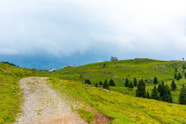 Kerk Slovenië Grote Plateau Weiland Velika Planina Kapel Heuvel Symbool — Stockfoto