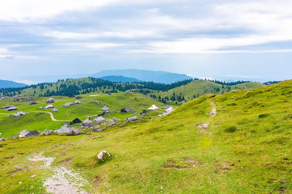 Slovenië Velika Planina Grote Plateau Landbouw Grasland Buurt Van Stad — Stockfoto