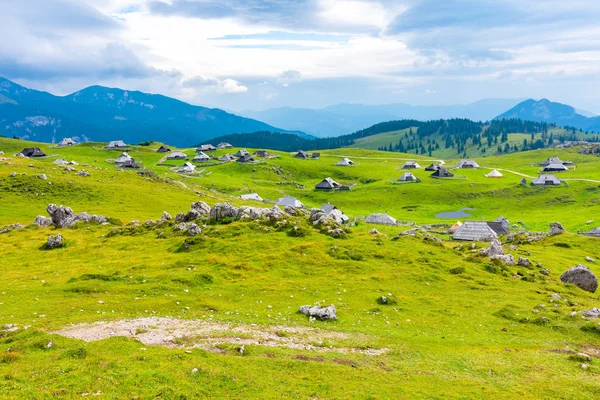 Slovenië Velika Planina Grote Plateau Landbouw Grasland Buurt Van Stad — Stockfoto