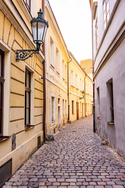 Small city street in centre of Prague, Czech republic.