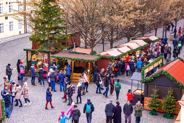 Prague République Tchèque 2018 Marché Noël Dans Rue Prague Arbre — Photo