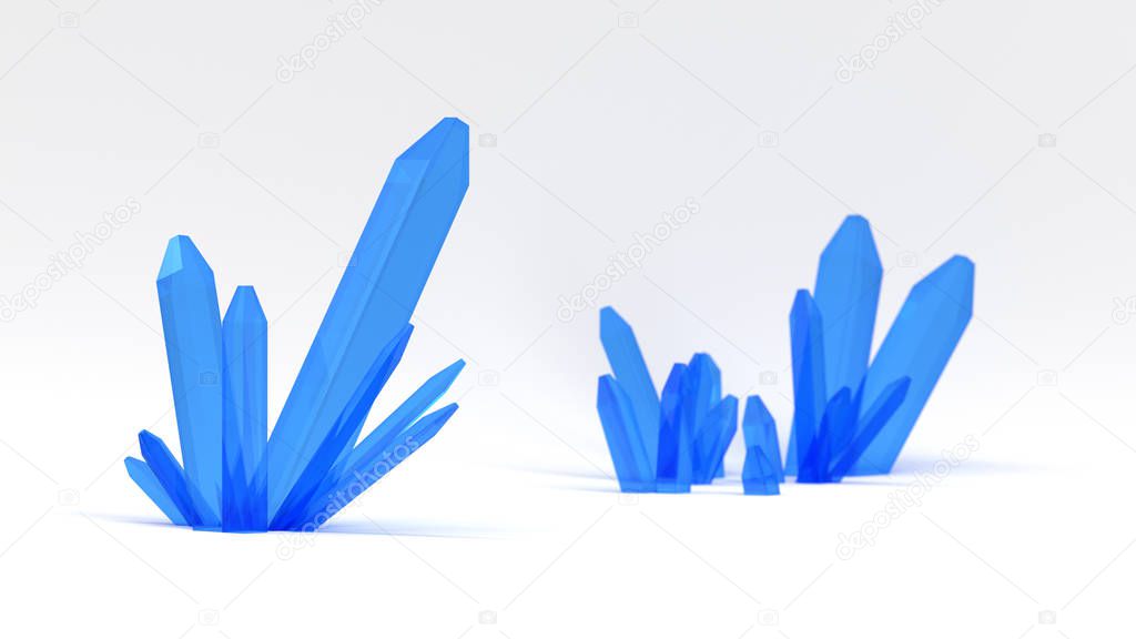Blue crystal placed on white background. Mineral gem used as esoteric accesories.