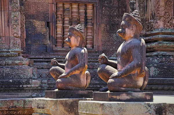 Guardianes Monos Entrada Santuario Banteay Srei Templo Rosa Ciudadela Las — Foto de Stock