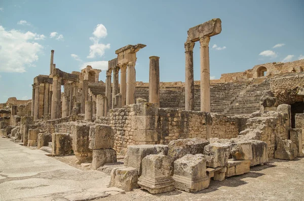 Ruinas Romanas Teatro Dougga Thugga Ciudad Romano Bereber Patrimonio Humanidad — Foto de Stock