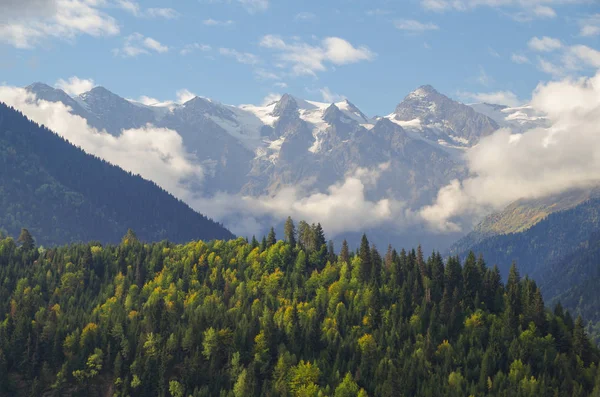 Kafkasya dağlarında doğal sonbahar manzara. Doğa ve seyahat. Georgia, Svaneti bölgesi