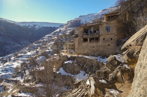 Abandoned Mountain Aul Gamsutl Nature Travel Russia North Caucasus Dagestan — Stock Photo, Image