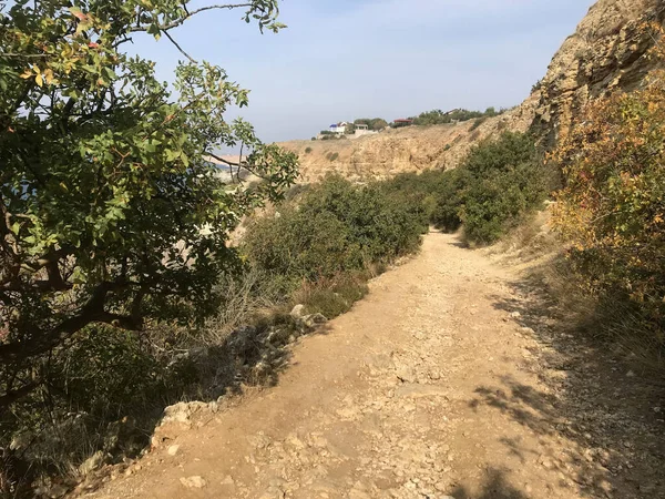 Sunny path to the mountains. Beautiful views of the mountains of Crimea