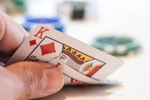 Poker Player Close Showing Cards — Stock Photo, Image