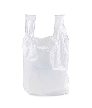 Beyaz arka plan üzerinde izole beyaz plastik torba 