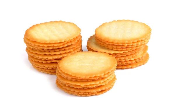 Biscoitos cracker secos isolados em um fundo branco — Fotografia de Stock