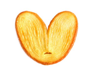 puff pastry cookie. Crispy heart or butterfly pie on white backg clipart