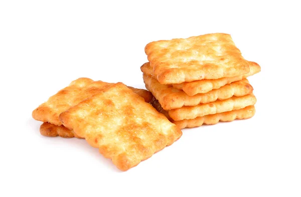 Biscoitos cracker secos isolados em um fundo branco — Fotografia de Stock