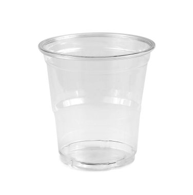 Beyaz arkaplanda izole edilmiş plastik cam. 