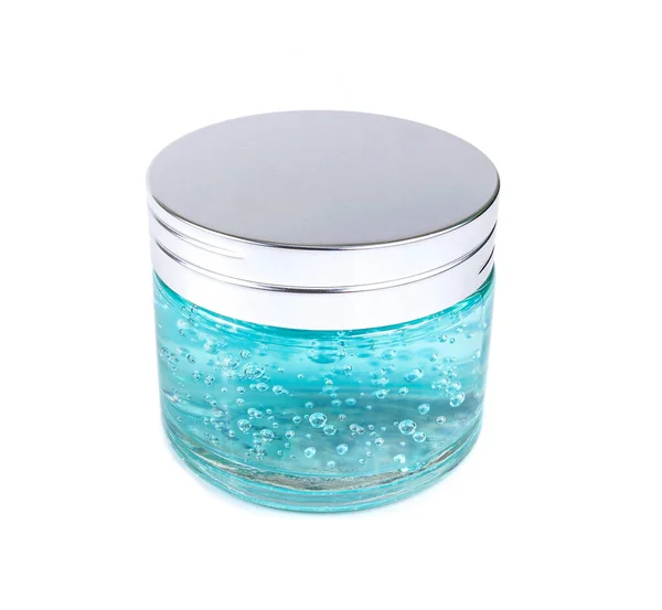 Moisturizer Blauwe Cosmetische Gel Een Glazen Pot — Stockfoto