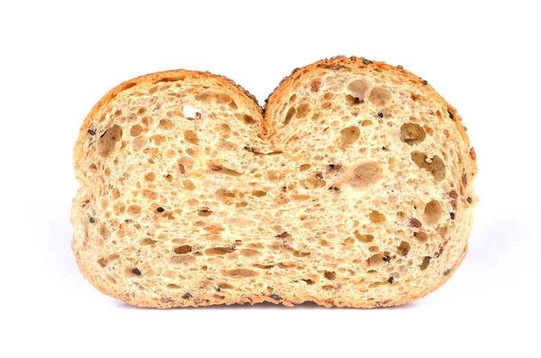 Snijd Van Een Volkoren Brood Geïsoleerd Een Witte Achtergrond — Stockfoto