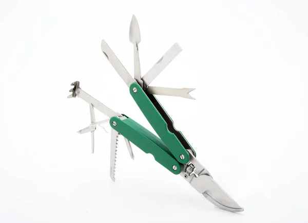 Multitool Completamente Spiegato Isolato Sfondo Bianco — Foto Stock