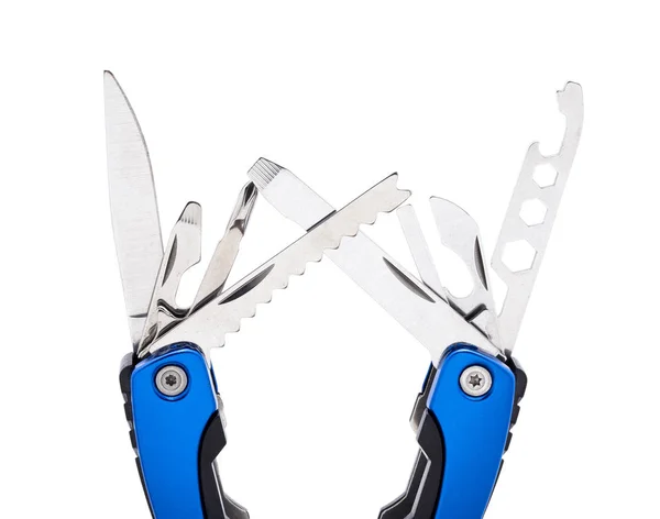 Volledig Ongevouwen Multitool Geïsoleerd Witte Achtergrond — Stockfoto