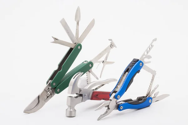 Multitool Completamente Spiegato Isolato Sfondo Bianco — Foto Stock