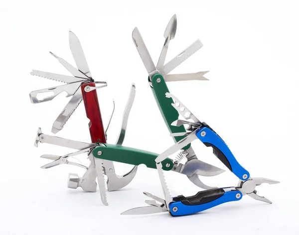 Volledig Ongevouwen Multitool Geïsoleerd Witte Achtergrond — Stockfoto