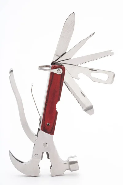 Volledig Ongevouwen Multitool Geïsoleerd Witte Achtergrond — Stockfoto