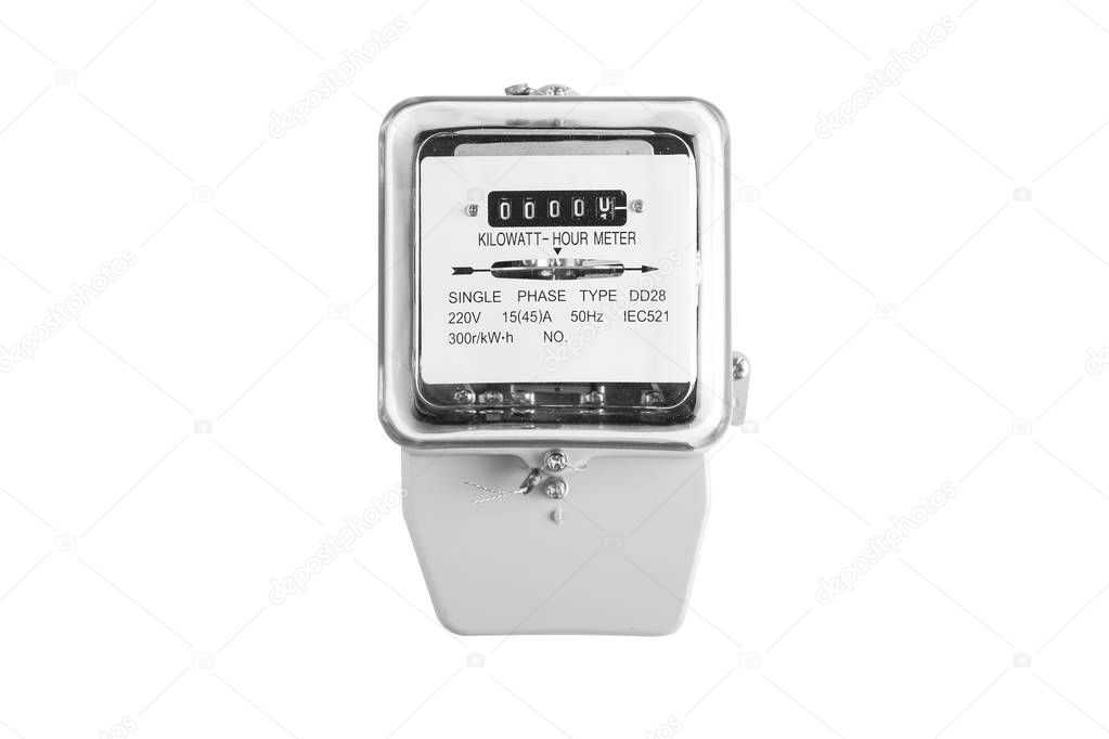 Electric meter power tool isolated from white background.