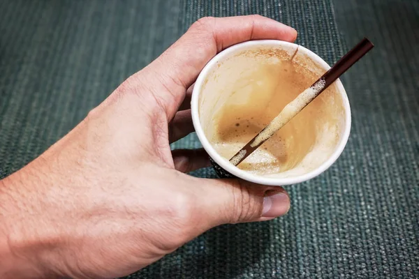 Cappuccino Kaffee Einem Glas Papier — Stockfoto