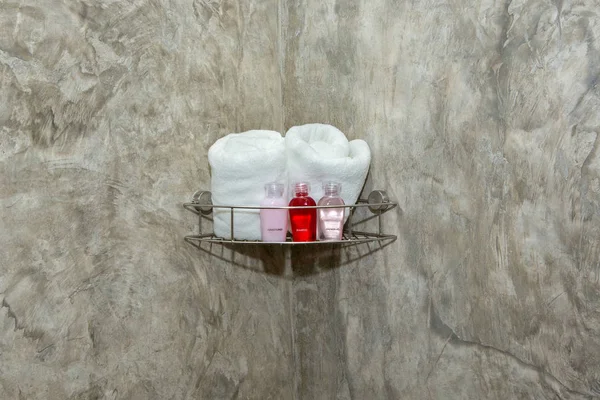 White Towels Soap Rack Bathroom — 图库照片