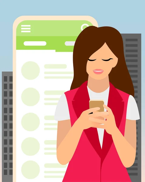 Chica moderna hablando en messenger — Vector de stock