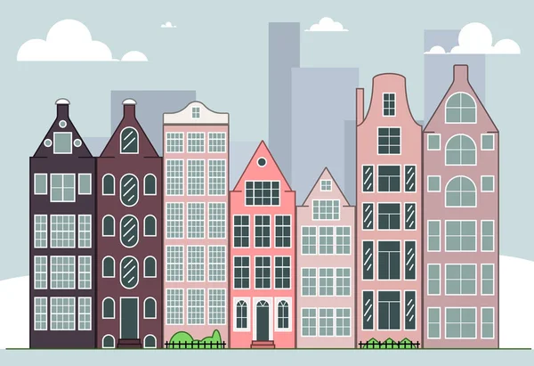 Ciudad skyline vector ilustración. Paisaje urbano diurno en estilo plano . — Archivo Imágenes Vectoriales