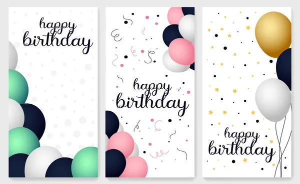 Set happy birthday, birlikte balonlar çok, beyaz arka plan, tatil