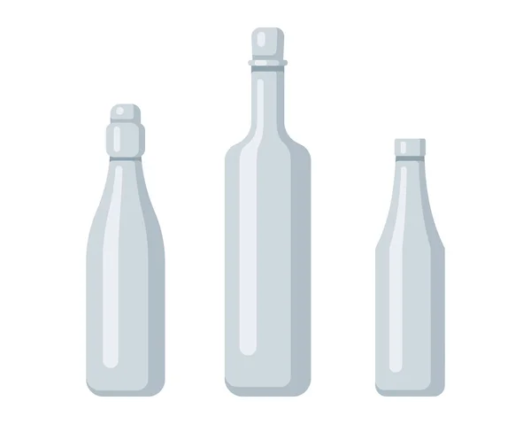 Conjunto de botellas de plástico de diseño de aceite plano y bebida. Conjunto de contenedores de diferentes capacidades de tara pequeña grande . — Vector de stock