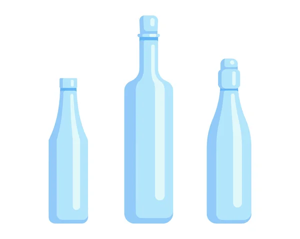 Zestaw plastikowych butelek do projektowania płaskich olejów i napojów. Zestaw pojemników o różnej pojemności duża mała Tara. — Wektor stockowy