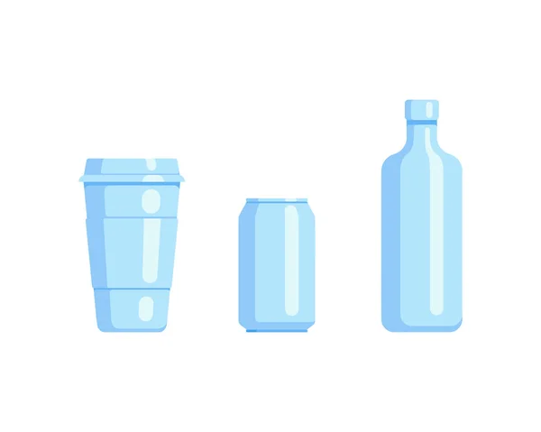 Plastic bottle set design flat oil and beverage. Set containers of different capacities large small tare. — Stock Vector