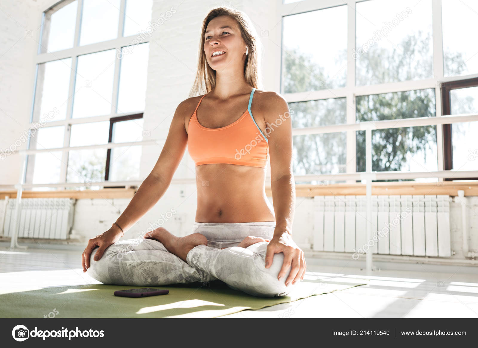 Happines Fit Woman Practicing Yoga Poses Gym Mowrning Female Yoga Stock  Photo by ©LeonidKos 214119540