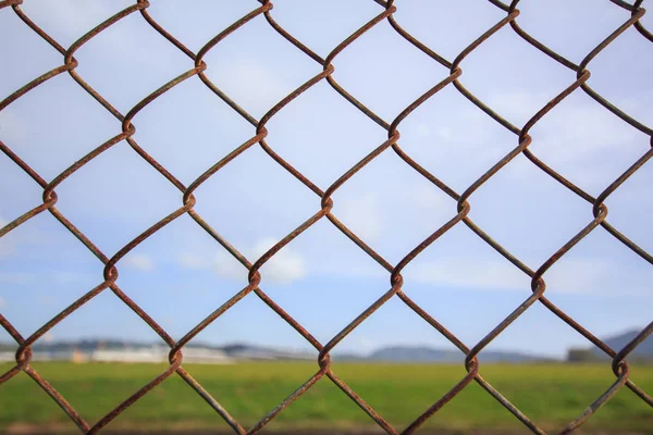 Chain Link Fence Grass Field Phuket International Airport — Stock Photo, Image