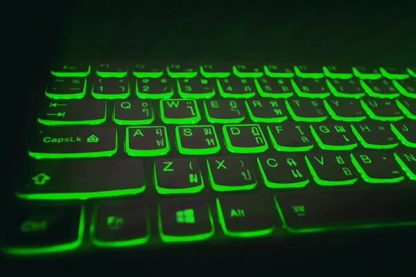 Keyboard gamer,green light, black background,Used in design, creative