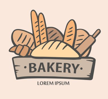 Fırın logosu. El ekmek vektör çizim çekilmiş. Ekmek logosu.