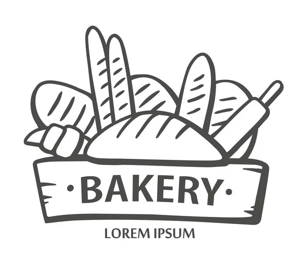 Fırın logosu. El ekmek vektör çizim çekilmiş. Ekmek logosu.