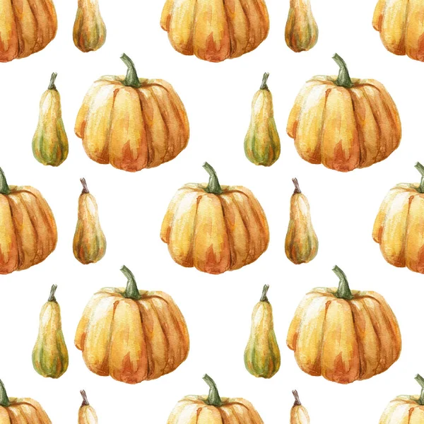 Watercolor seamless pattern with pumpkin on the black background. Watercolor vegetables. Template for card, wallpaper, poster, banner, menu — Stock Photo, Image